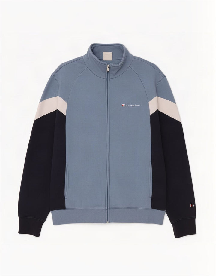 Champion Mens Tracksuit Top Jacket Large Blue Colourblock Cotton