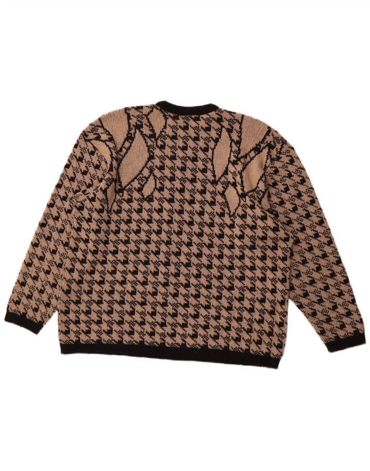 MERRY FINN Womens Crew Neck Jumper Sweater UK 18 XL Brown Houndstooth