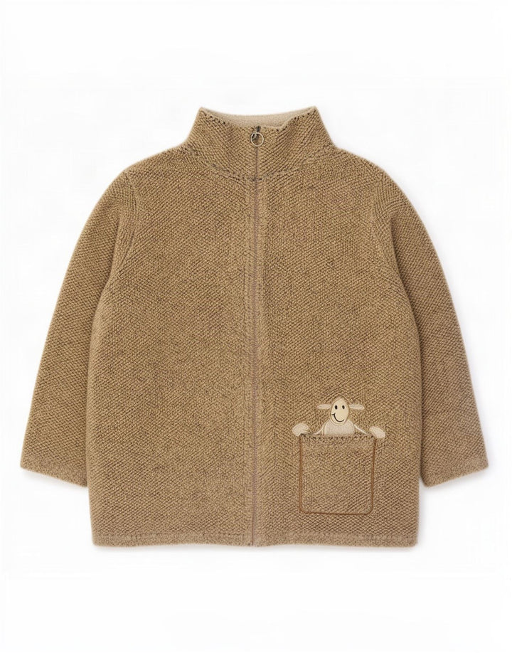 Vintage Womens Fleece Tracksuit Top Jacket UK 14 Large Beige Polyester