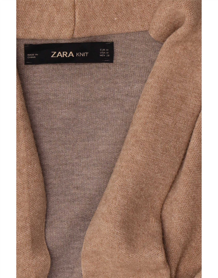 Zara Womens Asymmetric Longline Cardigan Sweater UK 14 Medium Beige