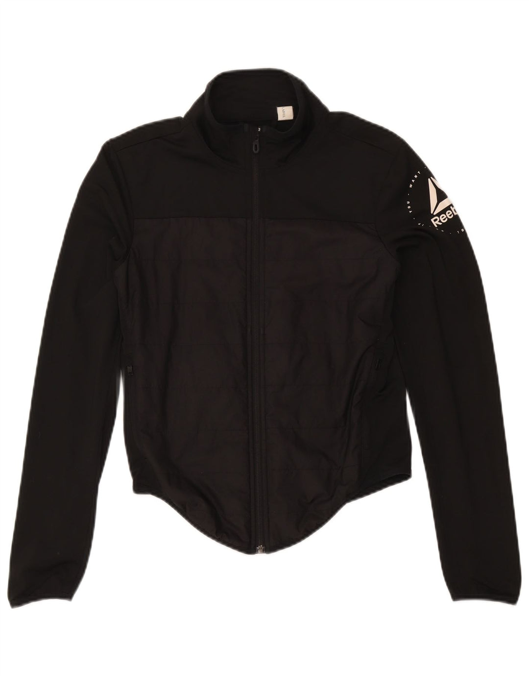 Reebok Womens Graphic Tracksuit Top Jacket UK 8/10 Small Black Polyester