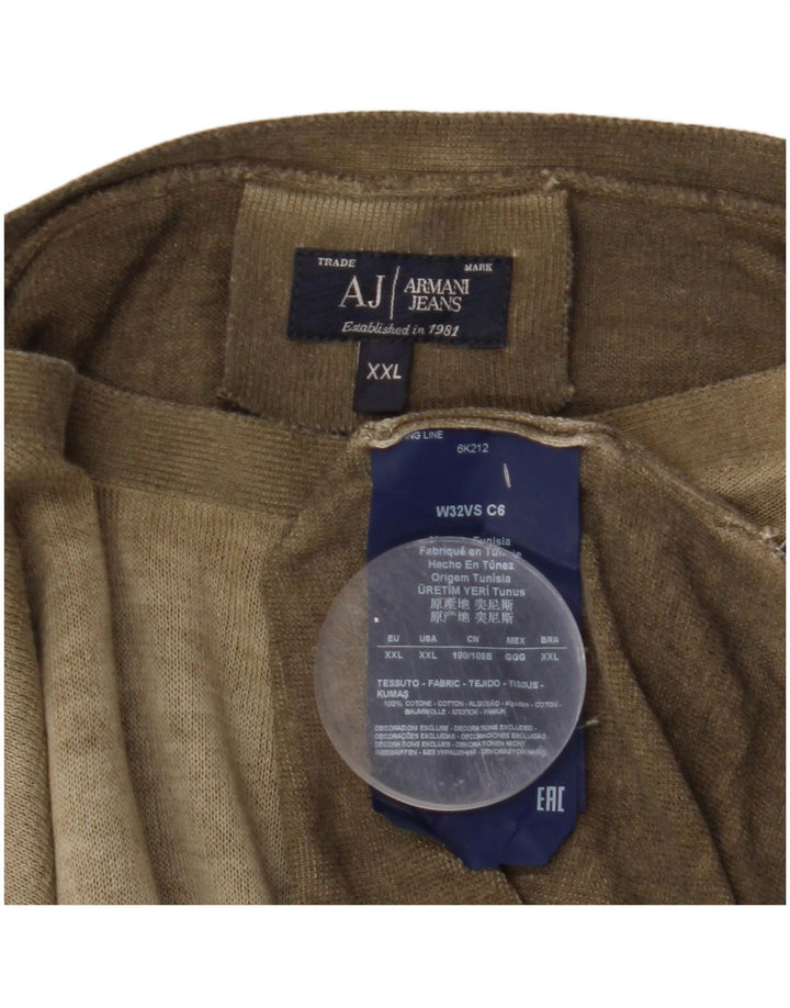 ARMANI JEANS Mens Boat Neck Jumper Sweater 2XL Khaki Cotton