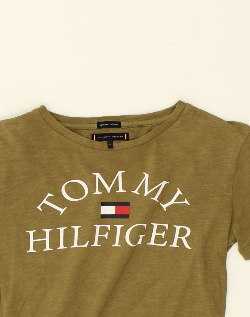 TOMMY HILFIGER Boys Graphic T-Shirt Top11-12 Years Khaki Cotton | Vintage Tommy Hilfiger | Thrift | Second-Hand Tommy Hilfiger | Used Clothing | Messina Hembry 