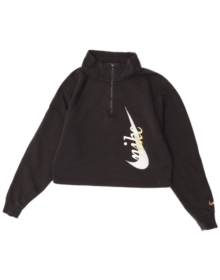 Nike Womens Oversized Graphic Zip Neck Sweatshirt Jumper UK 10 Small Black
