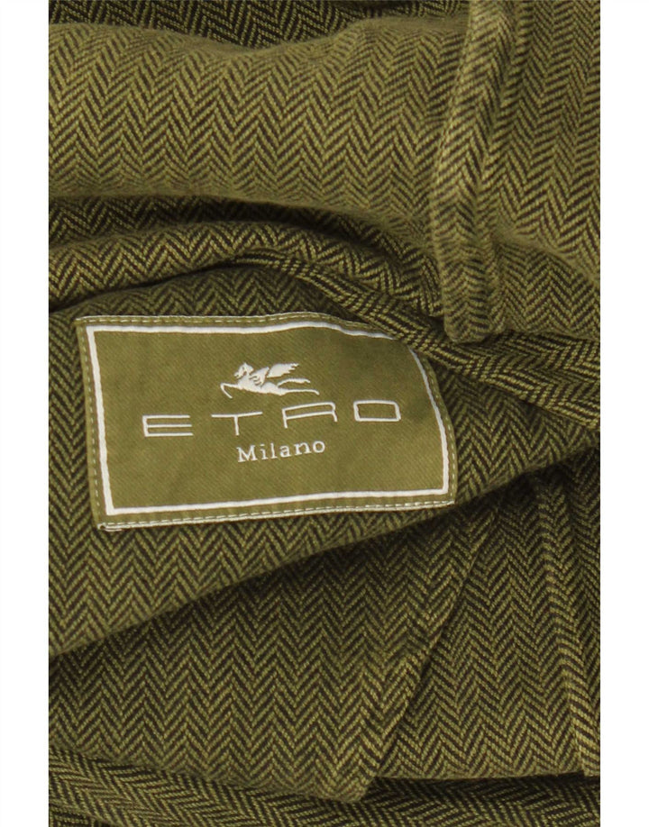Etro Mens 3 Button Blazer Jacket IT 48 Medium Green Herringbone