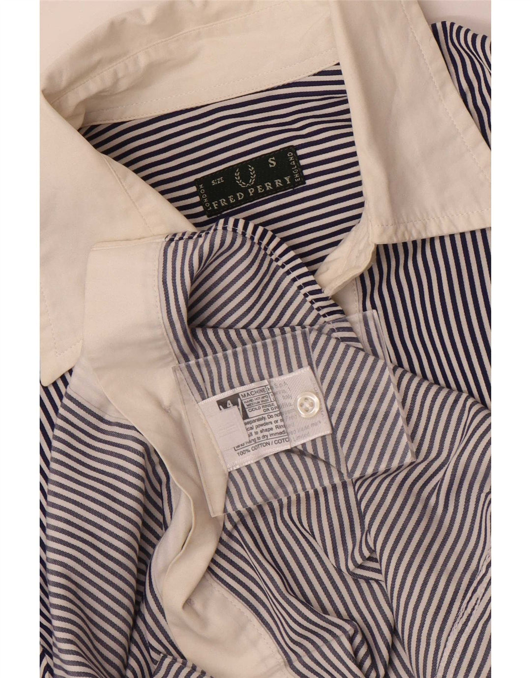 Fred Perry Womens Shirt UK 10 Small Navy Blue Pinstripe Cotton