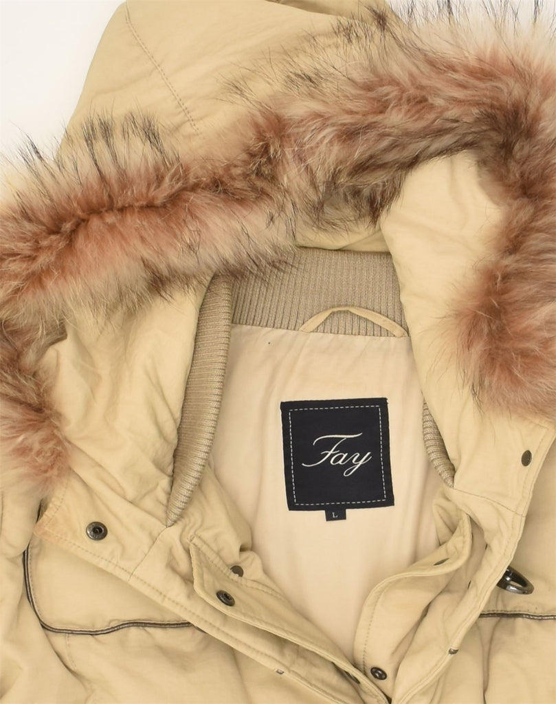 FAY Womens Hooded Bomber Jacket UK 14 Large Beige Polyamide | Vintage Fay | Thrift | Second-Hand Fay | Used Clothing | Messina Hembry 