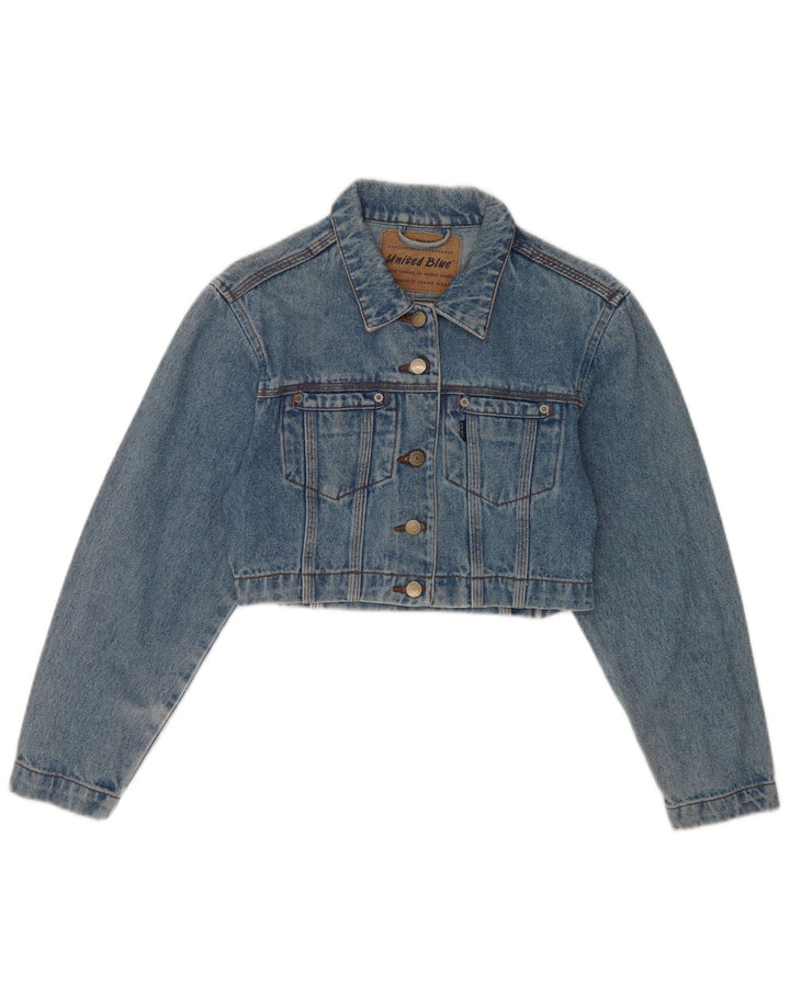 Vintage Womens Crop Denim Jacket UK 10 Small Blue Cotton