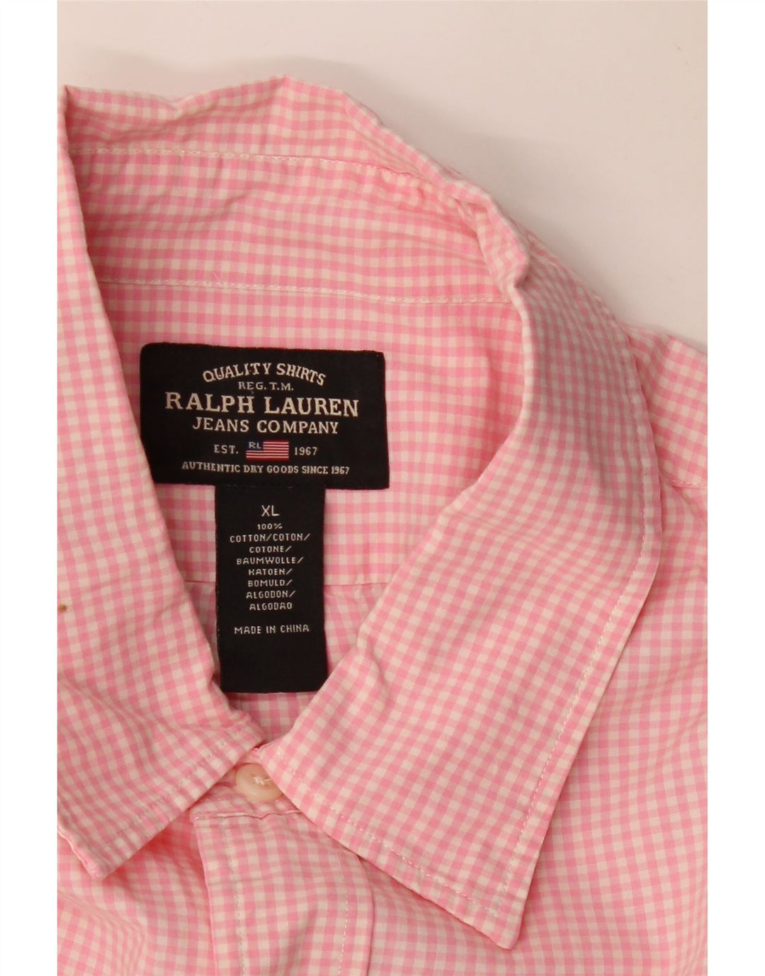 RALPH LAUREN Mens Shirt XL Pink Gingham Cotton