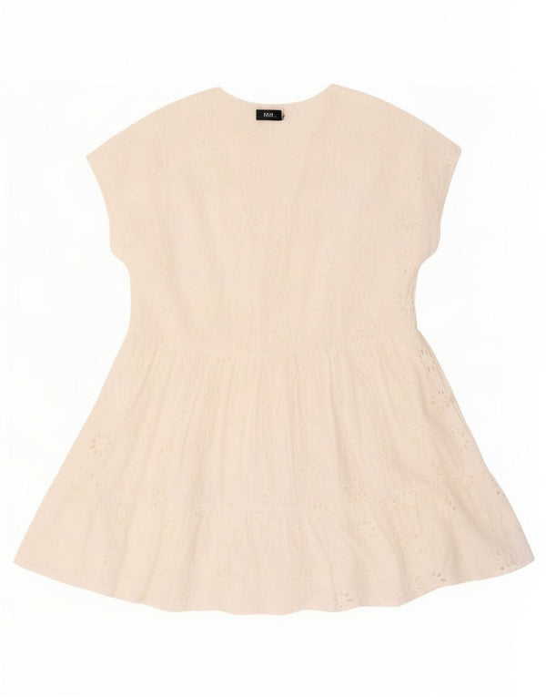Zara Womens Oversized Tiered Dress UK 16 Large Off White Floral Cotton