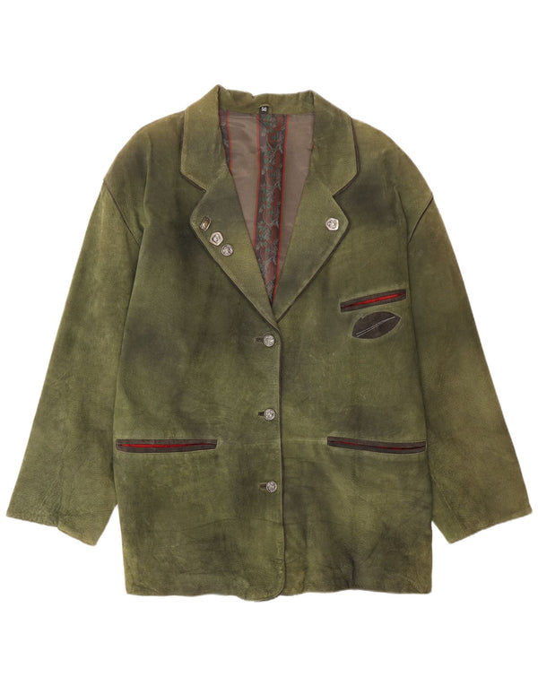 Vintage Womens 3 Button Suede Blazer Jacket EU 50 3XL Green Leather