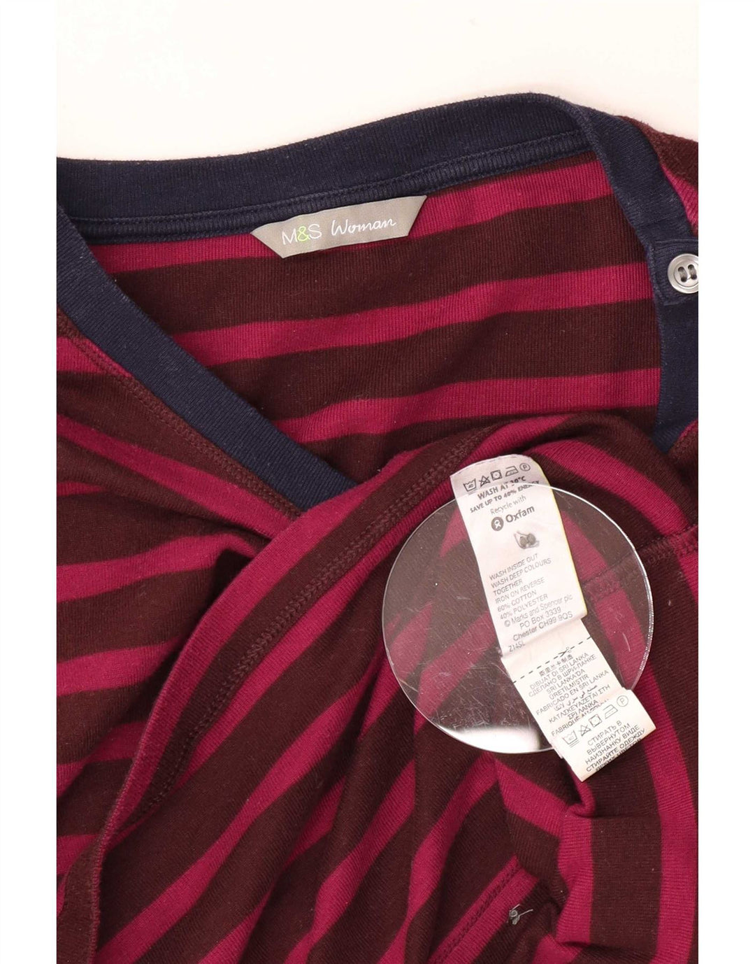 Marks & Spencer Womens 3/4 Sleeve Basic Dress UK 10 Small Burgundy Striped