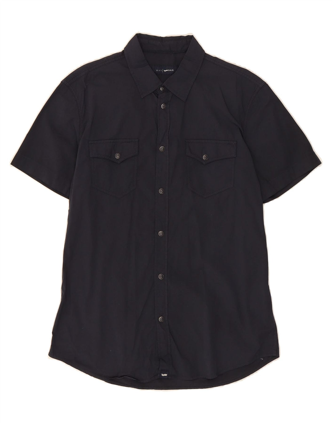 GAS Mens Short Sleeve Shirt Large Navy Blue Cotton Vintage Gas and Second-Hand Gas from Messina Hembry 