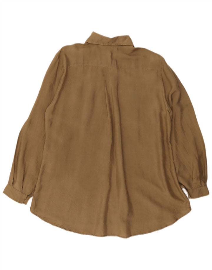 Vintage Womens Shirt Blouse UK 12 Medium Brown Silk