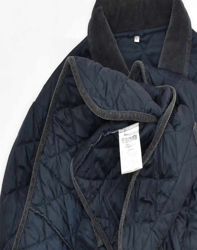 BRUGI Mens Quilted Jacket UK 40 Large Navy Blue Nylon | Vintage | Thrift | Second-Hand | Used Clothing | Messina Hembry 