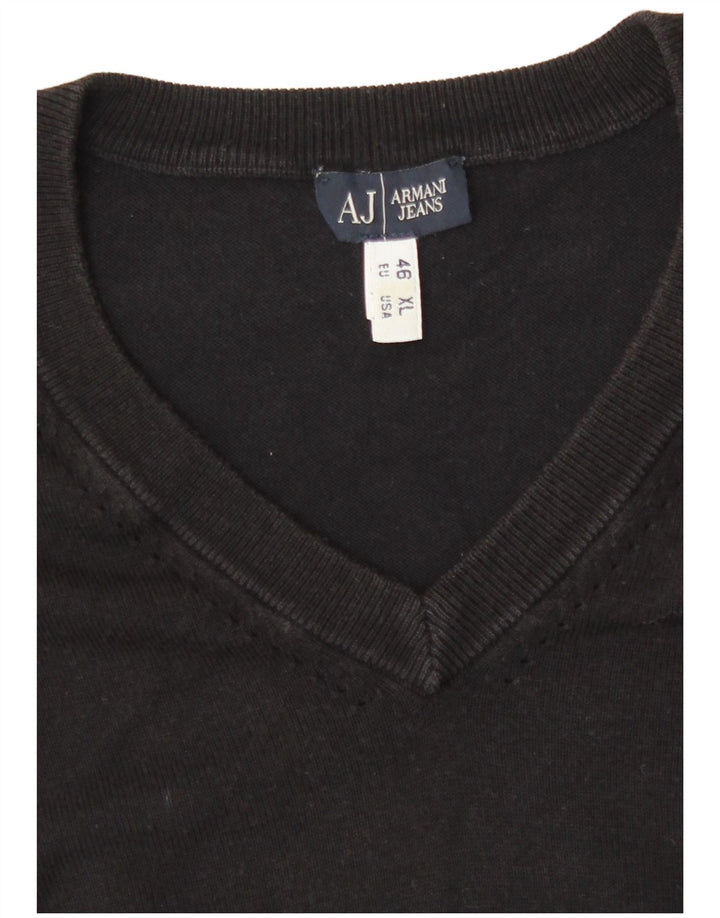Armani Jeans Womens V-Neck Jumper Sweater EU 46 XL Black