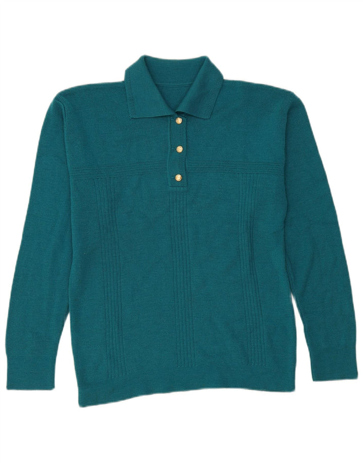 Vintage Womens Polo Neck Jumper Sweater UK 14 Medium Blue