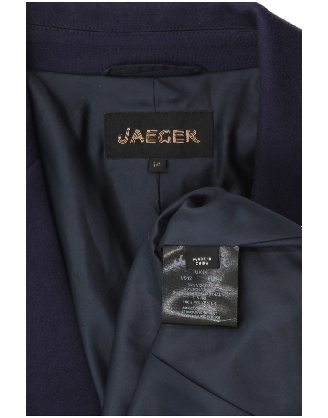 Jaeger Womens 2 Button Blazer Jacket UK 14 Large Navy Blue Viscose Classic