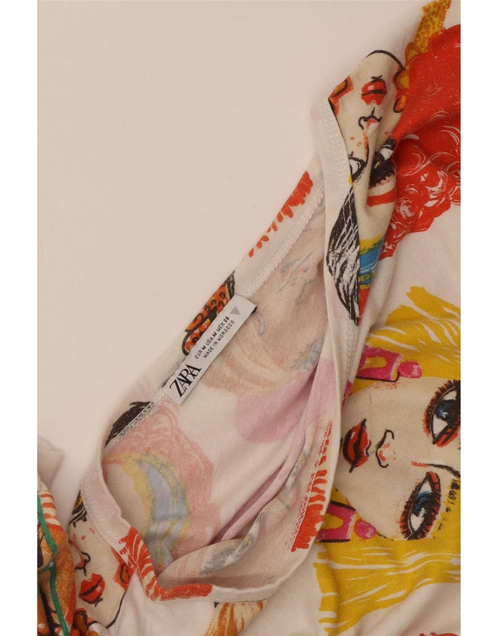 Zara Womens Crop Graphic T-Shirt Top UK 14 Medium Multicoloured
