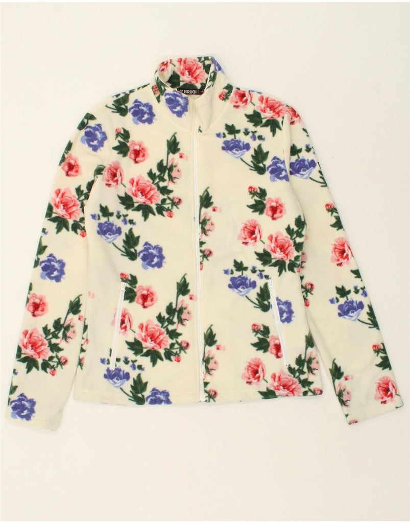 BRUGI Womens Fleece Jacket UK 16 Large White Floral Polyester Vintage Brugi and Second-Hand Brugi from Messina Hembry 