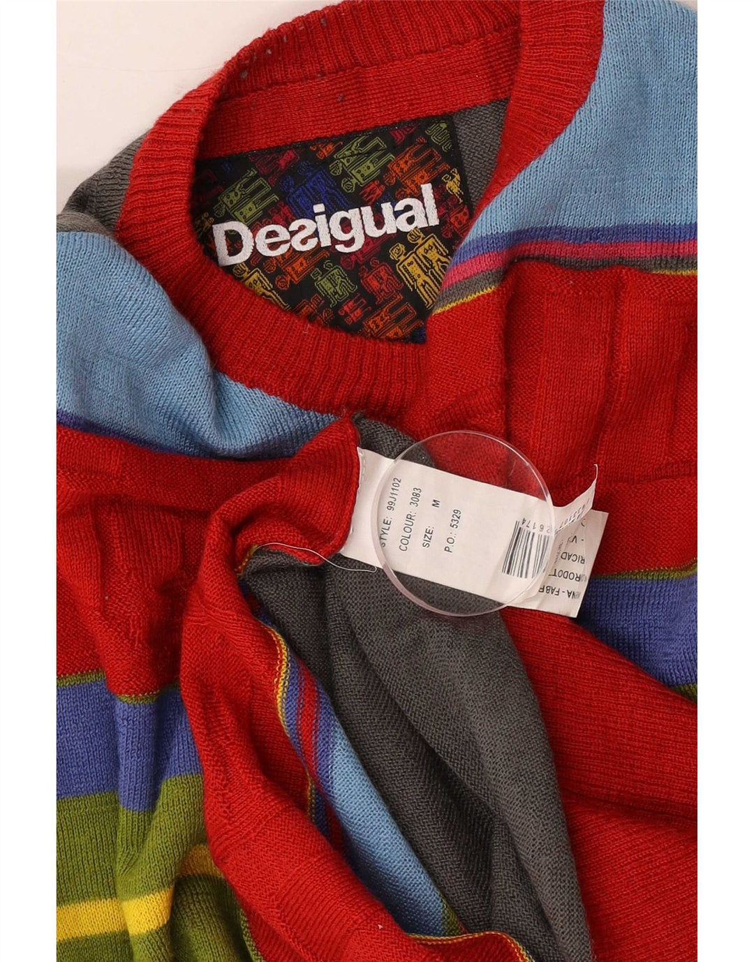 Desigual Mens Graphic Crew Neck Jumper Sweater Medium Multicoloured Striped