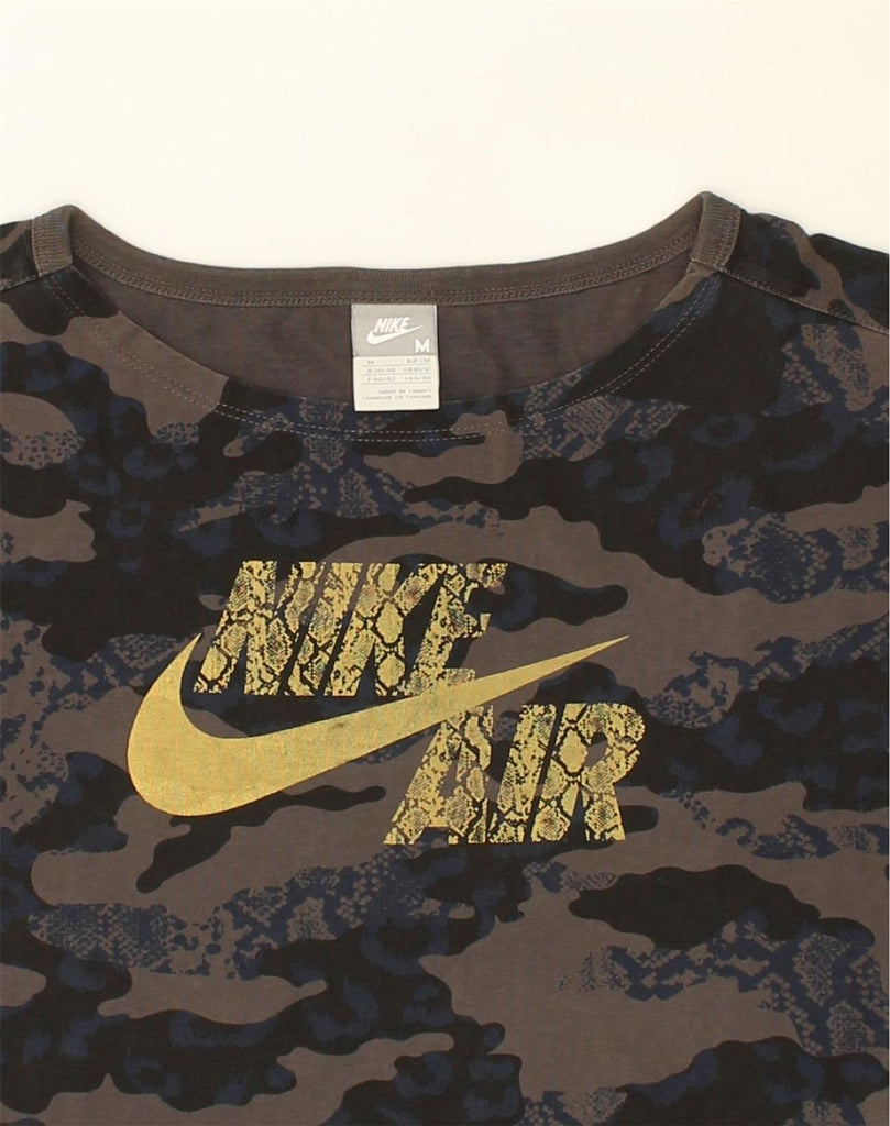 NIKE Womens Graphic T-Shirt Top UK 14 Medium Brown Camouflage Cotton | Vintage Nike | Thrift | Second-Hand Nike | Used Clothing | Messina Hembry 