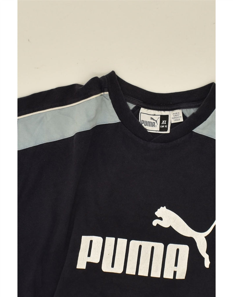 PUMA Mens Graphic T-Shirt Top XL Navy Blue Striped | Vintage Puma | Thrift | Second-Hand Puma | Used Clothing | Messina Hembry 