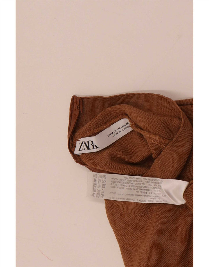 Zara Womens Crop Blouse Top UK 12 Medium Beige Viscose