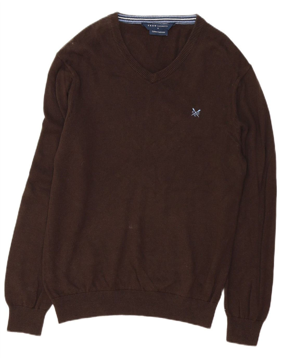 Crew Clothing Mens V-Neck Jumper Sweater Medium Brown Cotton