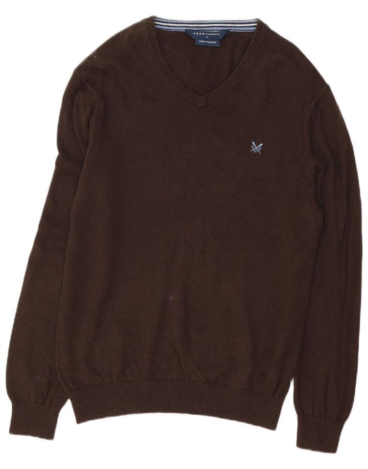 Crew Clothing Mens V-Neck Jumper Sweater Medium Brown Cotton