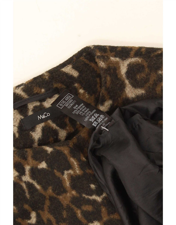 M&Co Womens Open Overcoat UK 8 Small Brown Animal Print Polyester