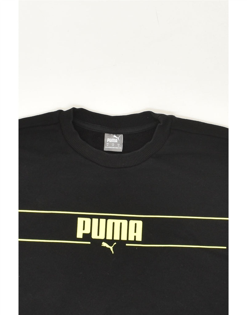 PUMA Womens Graphic Sweatshirt Jumper UK 14 Medium Black Cotton | Vintage Puma | Thrift | Second-Hand Puma | Used Clothing | Messina Hembry 