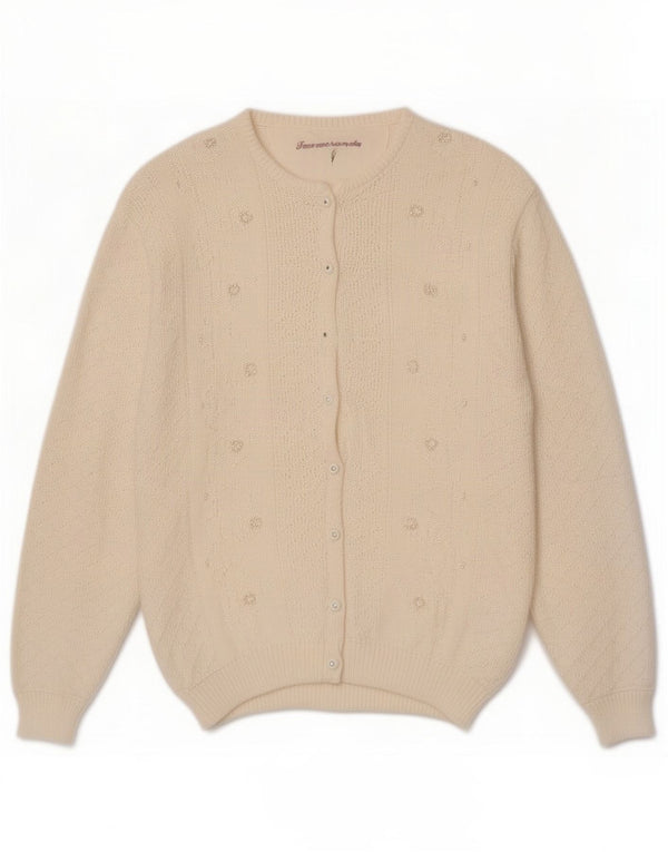 Vintage Womens Cardigan Sweater UK 16 Large Off White Cotton