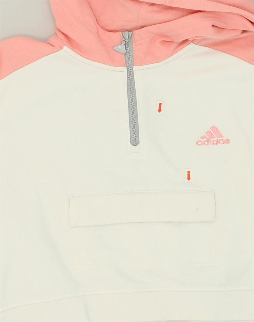 ADIDAS Womens Graphic Hoodie Jumper UK 12 Medium Pink Colourblock Cotton | Vintage Adidas | Thrift | Second-Hand Adidas | Used Clothing | Messina Hembry 