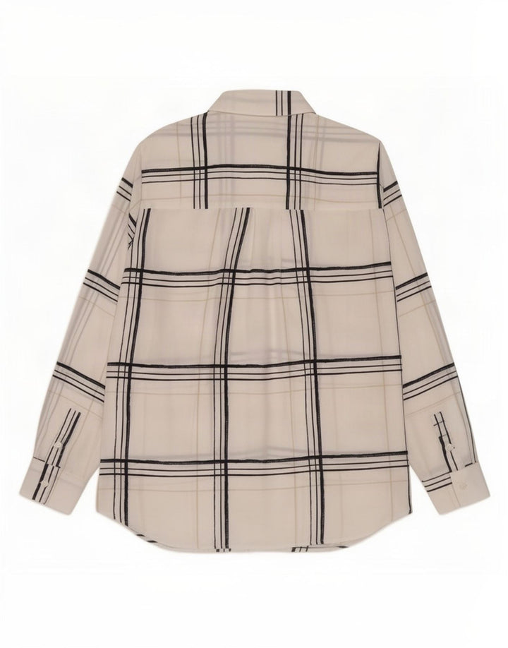Marks & Spencer Womens Oversized Shirt UK 10 Small White Plaid Polyester