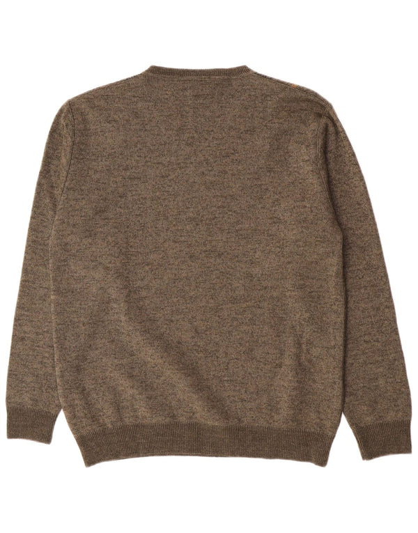 Rodes Mens V-Neck Jumper Sweater Medium Green Striped Wool