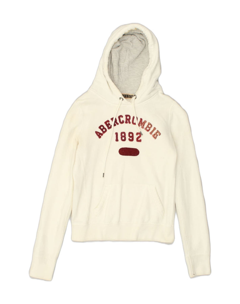 ABERCROMBIE & FITCH Womens Graphic Hoodie Jumper UK 10 Small Off White | Vintage Abercrombie & Fitch | Thrift | Second-Hand Abercrombie & Fitch | Used Clothing | Messina Hembry 