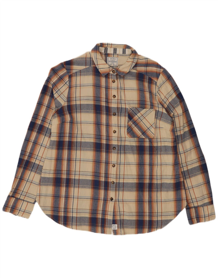 Fat Face Womens Flannel Shirt UK 14 Large Beige Check Cotton