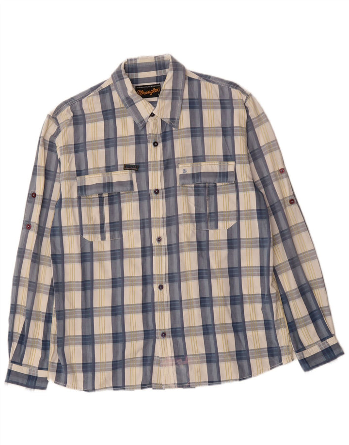 WRANGLER Mens Shirt Large Blue Check Cotton