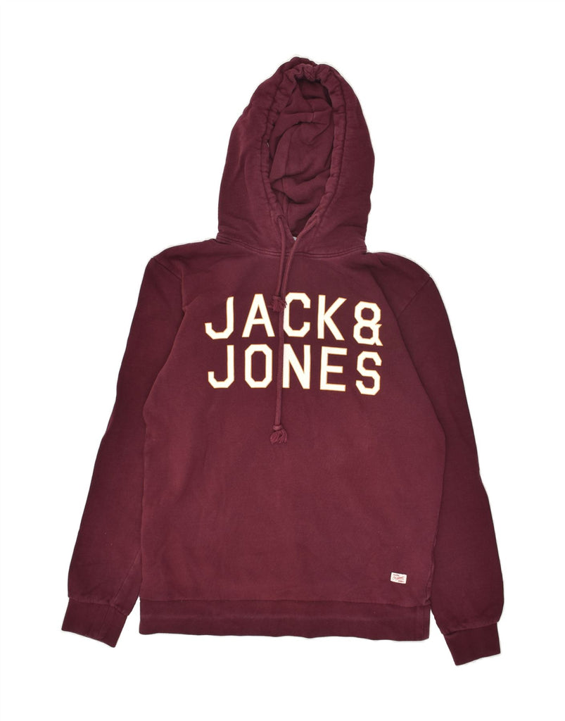 JACK & JONES Mens Graphic Hoodie Jumper Large Burgundy Cotton | Vintage Jack & Jones | Thrift | Second-Hand Jack & Jones | Used Clothing | Messina Hembry 