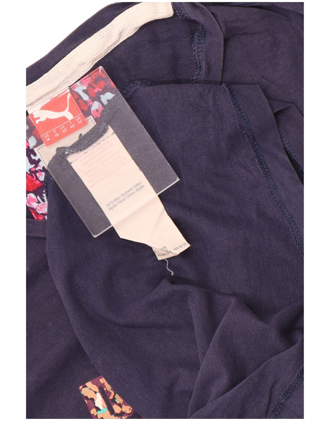 Puma Womens Graphic T-Shirt Top UK 12 Medium Navy Blue Cotton