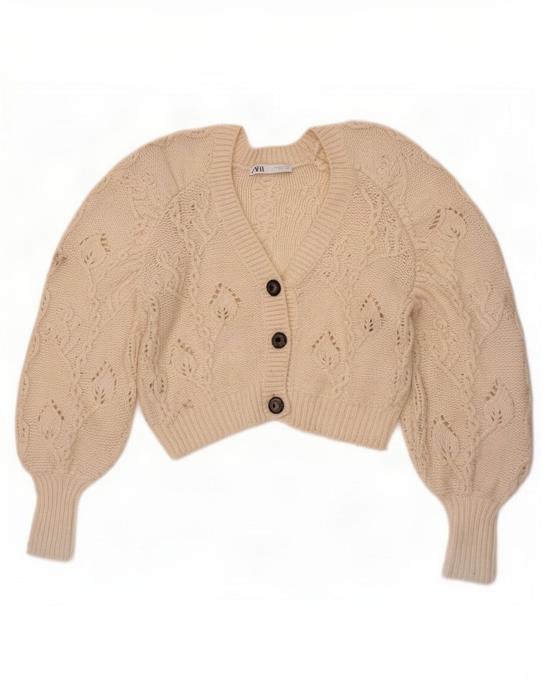 Zara Womens Crop Cardigan Sweater UK 10 Small Off White Polyester