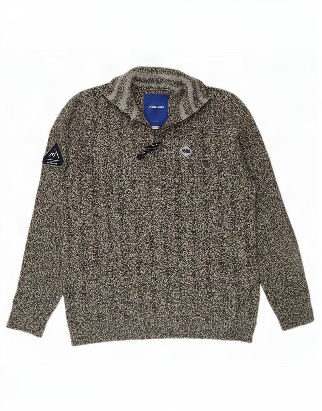 Jack & Jones Mens Zip Neck Jumper Sweater Large Grey Flecked Acrylic