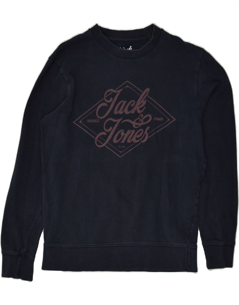 JACK & JONES Mens Graphic Sweatshirt Jumper Large Navy Blue Cotton | Vintage Jack & Jones | Thrift | Second-Hand Jack & Jones | Used Clothing | Messina Hembry 