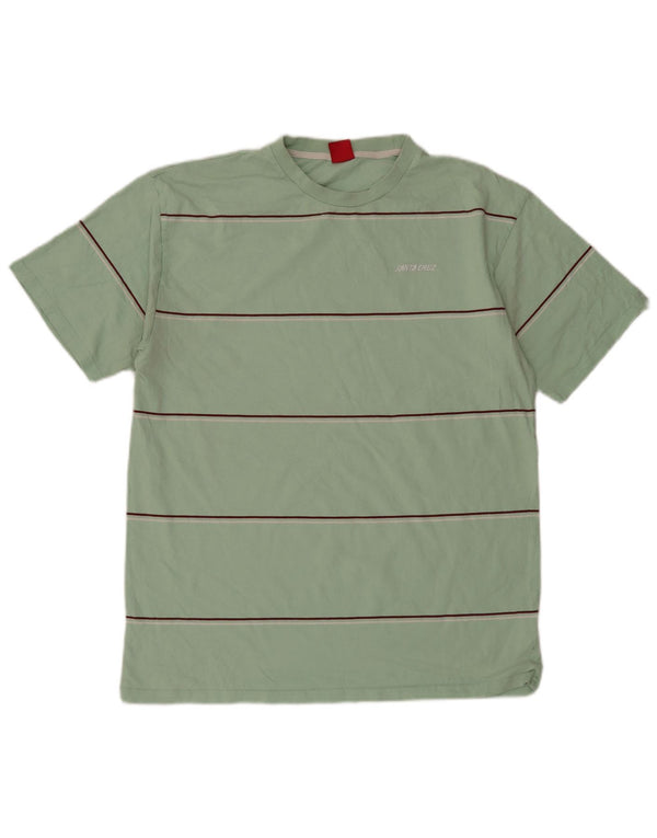 Santa Cruz Mens Loose Fit T-Shirt Top Large Green Striped Cotton