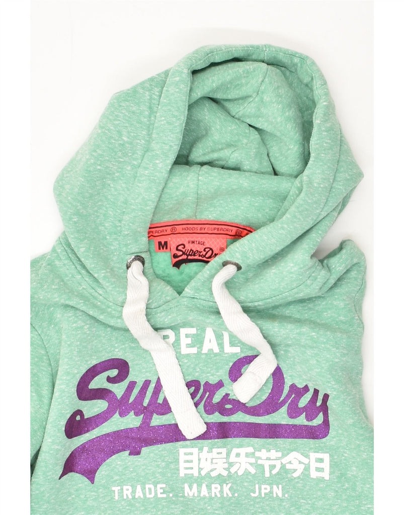 SUPERDRY Womens Real Graphic Hoodie Jumper UK 14 Medium Green Flecked | Vintage Superdry | Thrift | Second-Hand Superdry | Used Clothing | Messina Hembry 