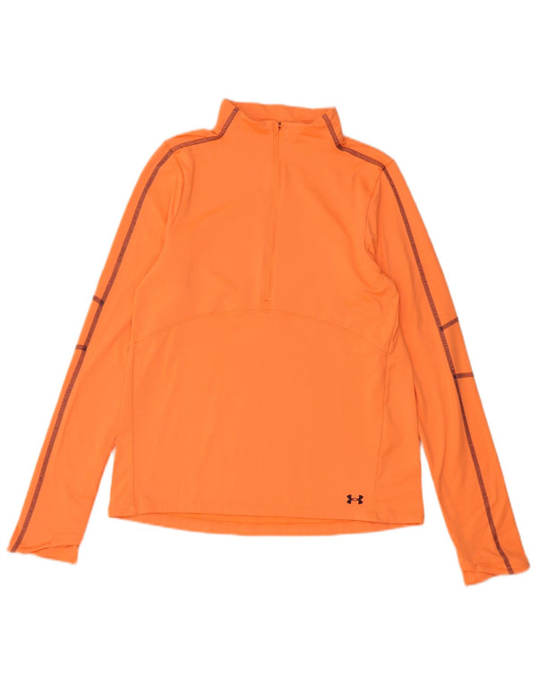 Under Armour Mens Zip Neck Pullover Tracksuit Top Small Orange Polyester