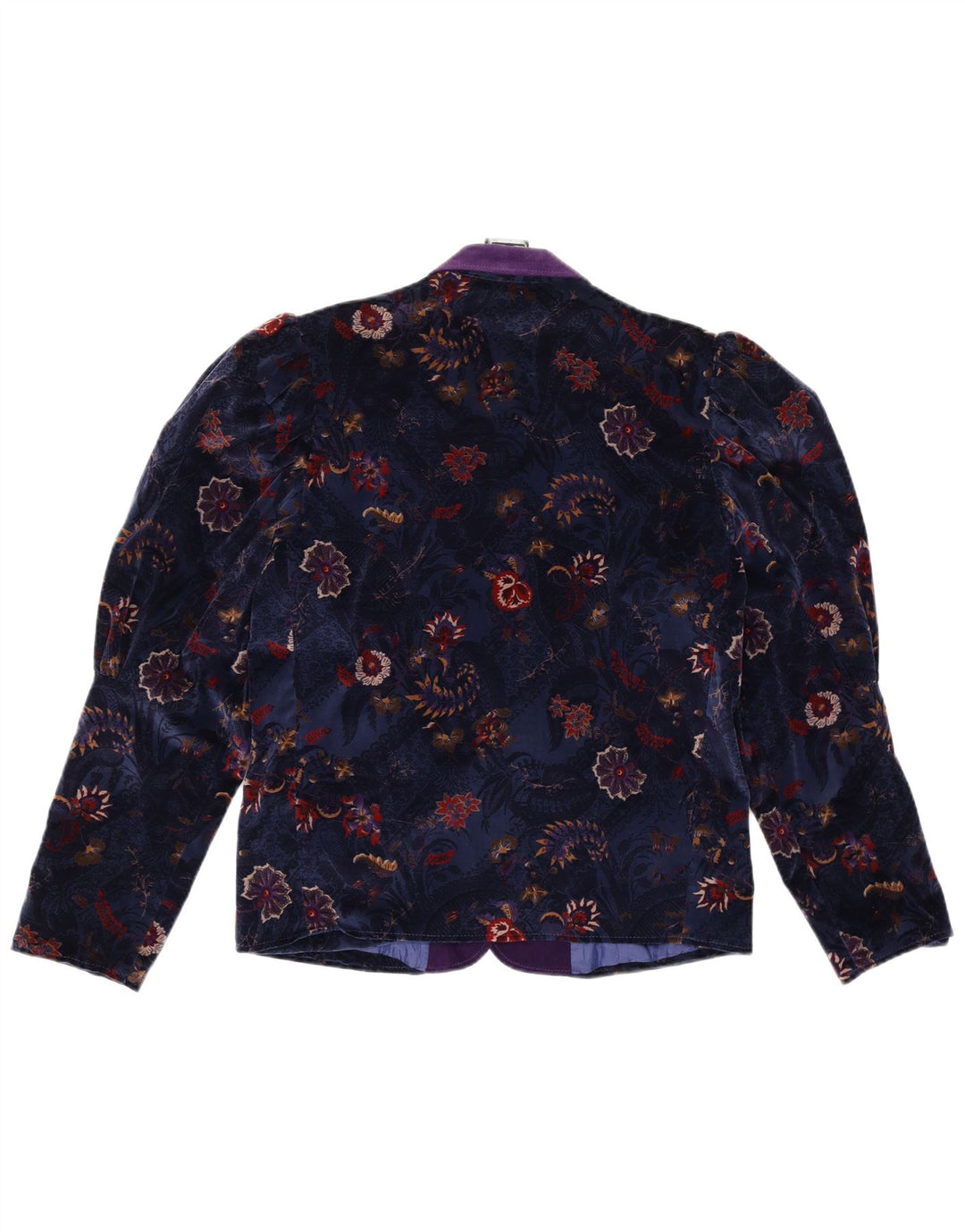Vintage Womens 1 Button Velvet Blazer Jacket EU 38 Medium Navy Blue Floral