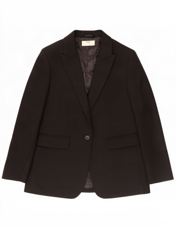Marks & Spencer Womens 1 Button Blazer Jacket UK 12 Medium Black Polyester