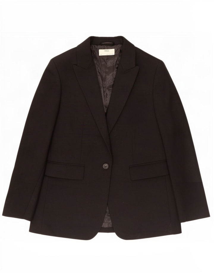 Marks & Spencer Womens 1 Button Blazer Jacket UK 12 Medium Black Polyester